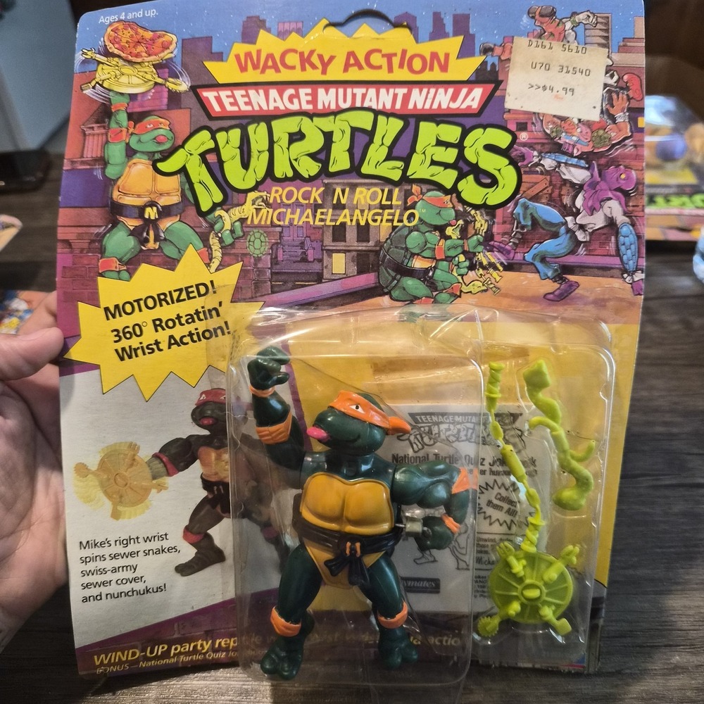 1990 TMNT Rock 'N Roll Michelangelo Wacky Action Figure MOC Sealed Playmates...
